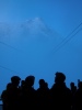 Climbers and skiers wait for the first cablecar to the top of Aiguille du Midi - Chamonix