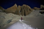 Walking in under a full moon into the Cerro Torre in Patagonia