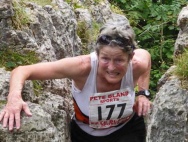 Wendy exiting the Fairy Steps at Beetham Sports fell race