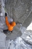 Jesse Huey pulling out of the super steep and sustained crux of the Dru Couloir Direct